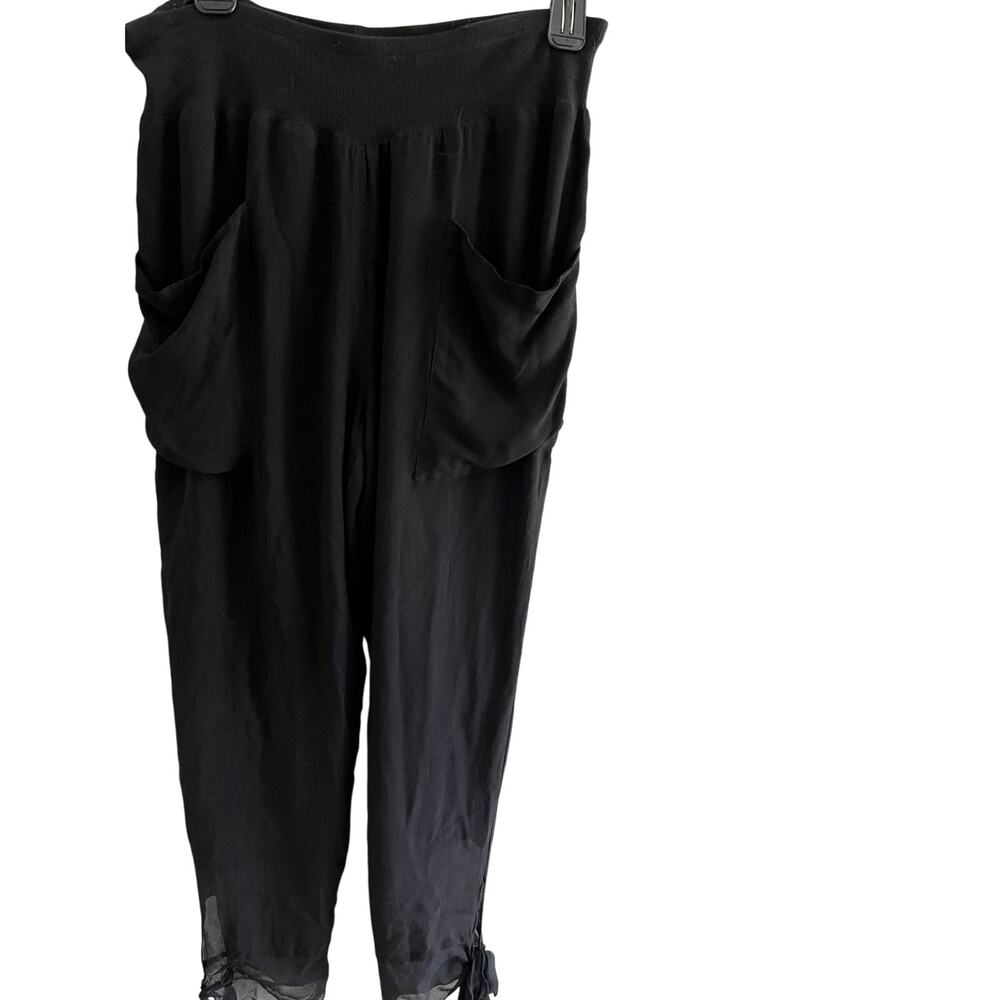 Newport News Pants 10 Silk Flowy Balloon Drop Pockets Ties '90s Boho Vintage